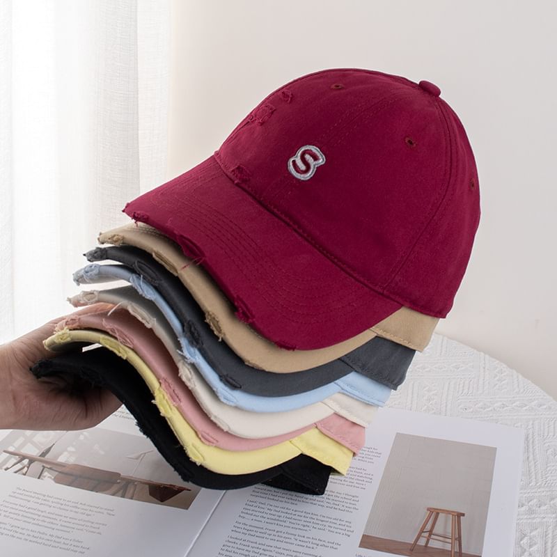 Cap Letter Baseball Distressed Embroidered