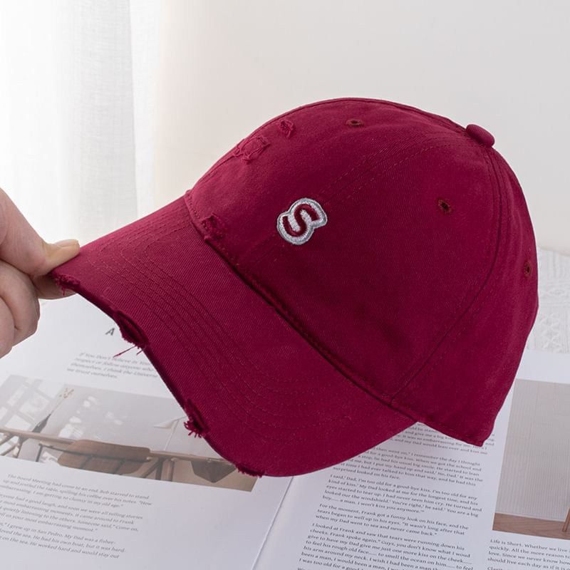 Cap Letter Baseball Distressed Embroidered