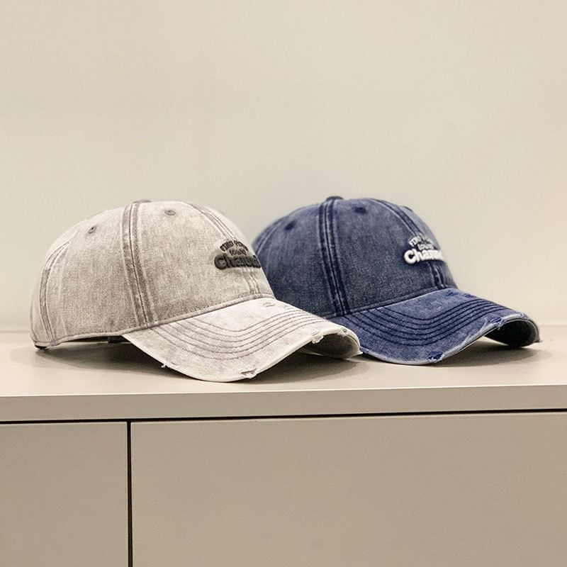 Distressed Washed Cap Embroidered Letter