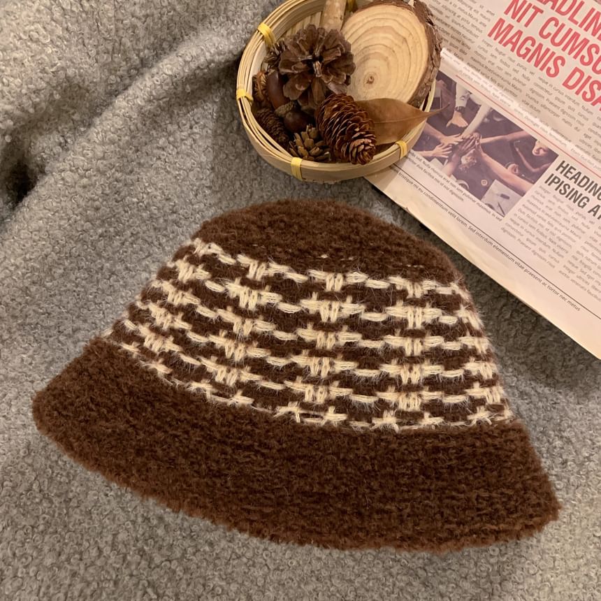 Bucket Fluffy Striped Hat
