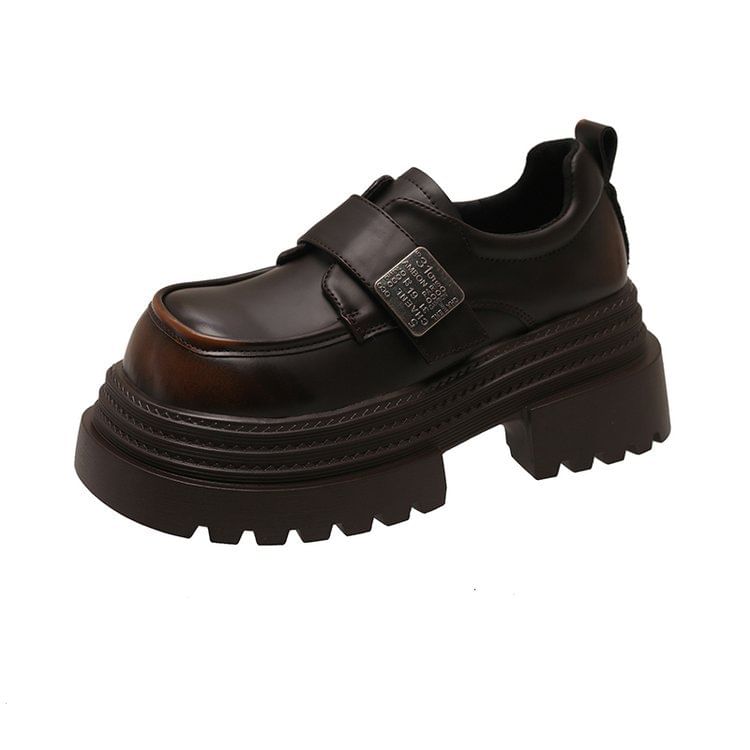 Faux Strap Platform Adhesive Metal Accent Shoes Leather