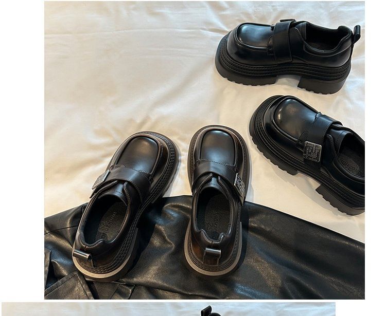 Faux Strap Platform Adhesive Metal Accent Shoes Leather