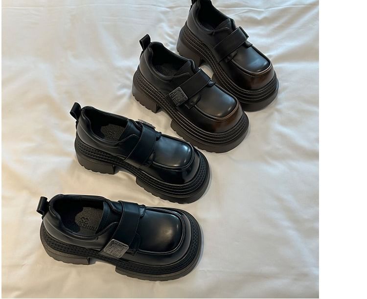 Faux Strap Platform Adhesive Metal Accent Shoes Leather