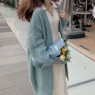 Oversized Open Front Cable Knit Long Cardigan