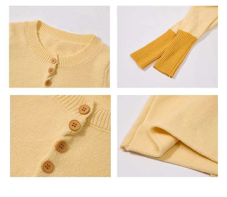 Two Tone Round Neck Cardigan