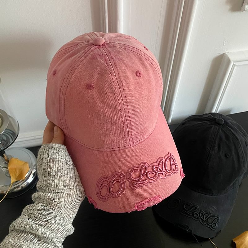 Lettering Baseball Embroidered Distressed Cap