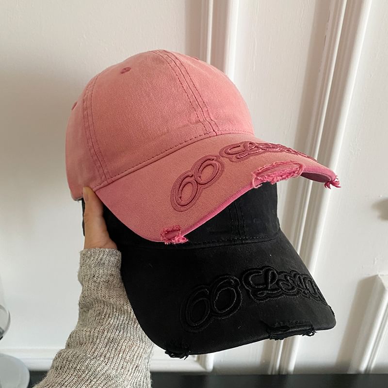 Lettering Baseball Embroidered Distressed Cap