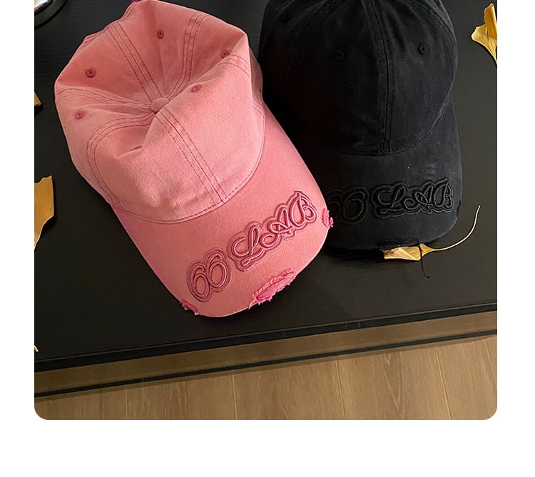 Lettering Baseball Embroidered Distressed Cap