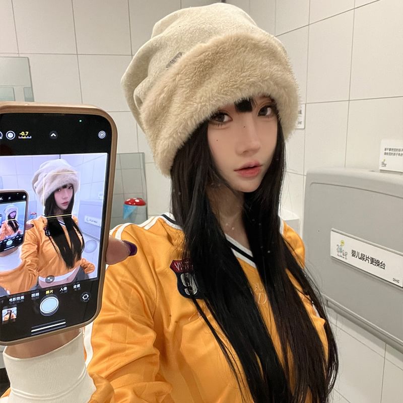 Plain Fluffy Panel Beanie