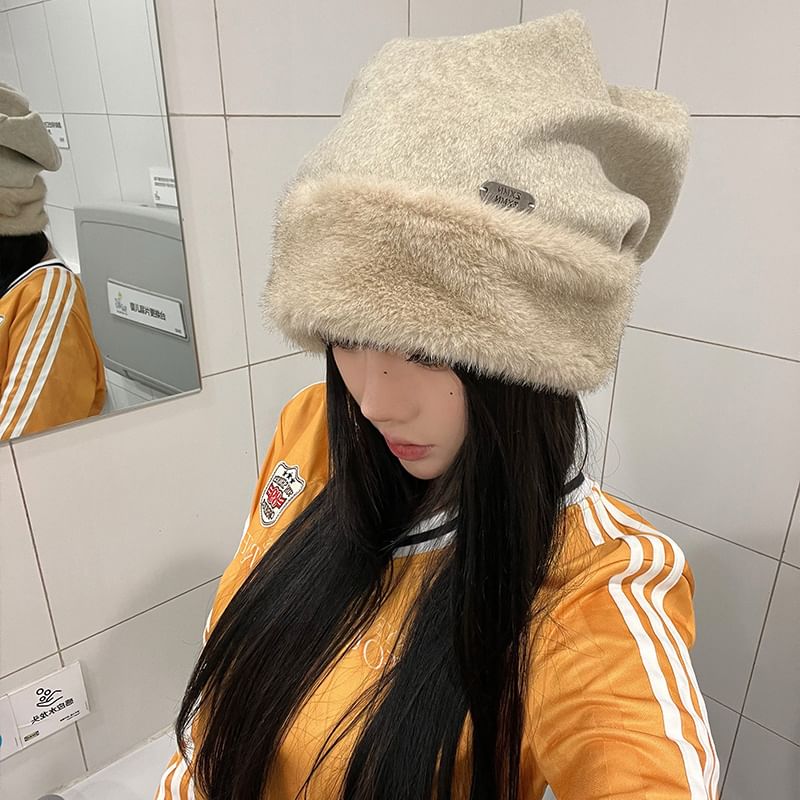 Plain Fluffy Panel Beanie