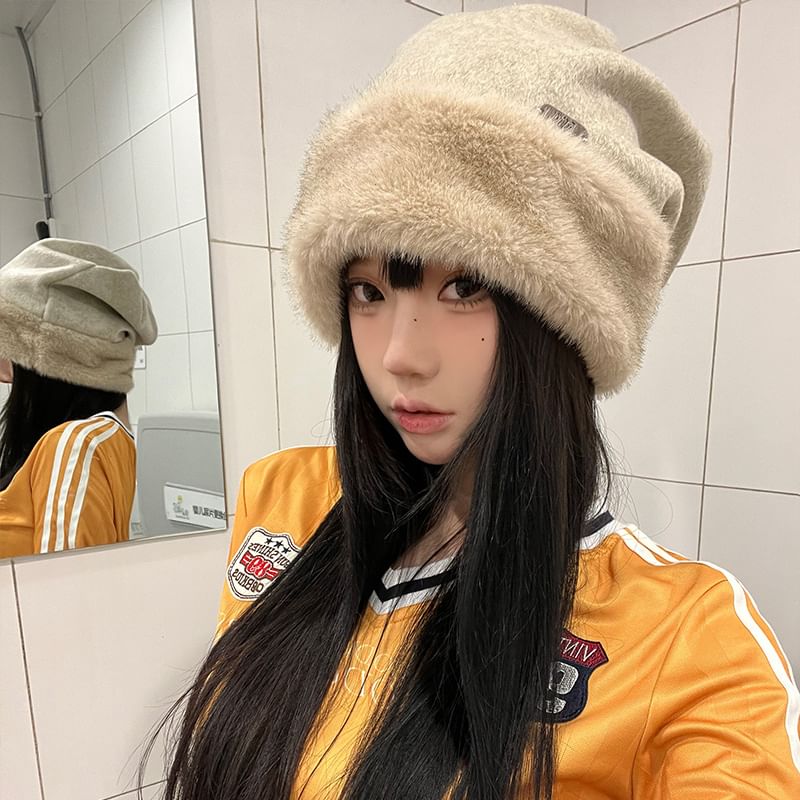 Plain Fluffy Panel Beanie