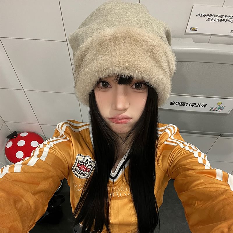 Plain Fluffy Panel Beanie