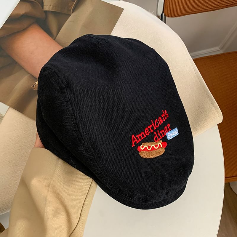 Lettering Embroidered Flat Cap