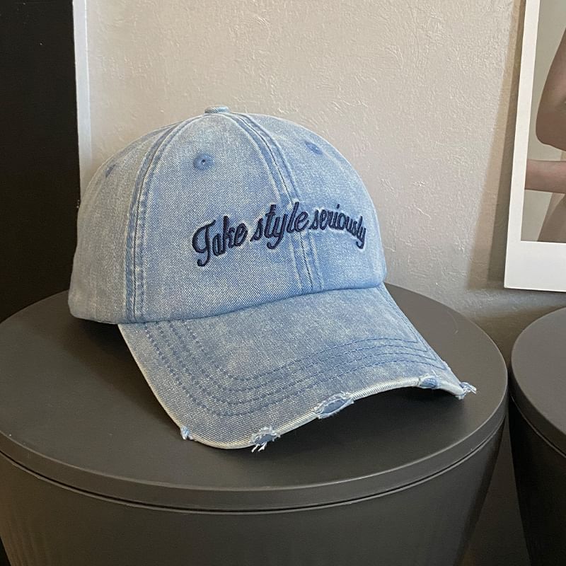 Lettering Embroidered Distressed Baseball Cap