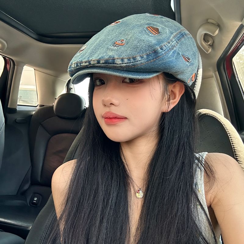 Food Cap Embroidered Denim Flat