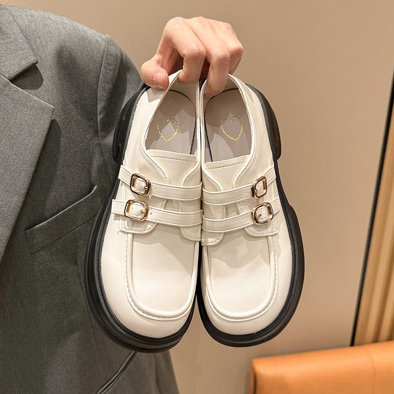 Loafers Leather Buckled Platform Faux