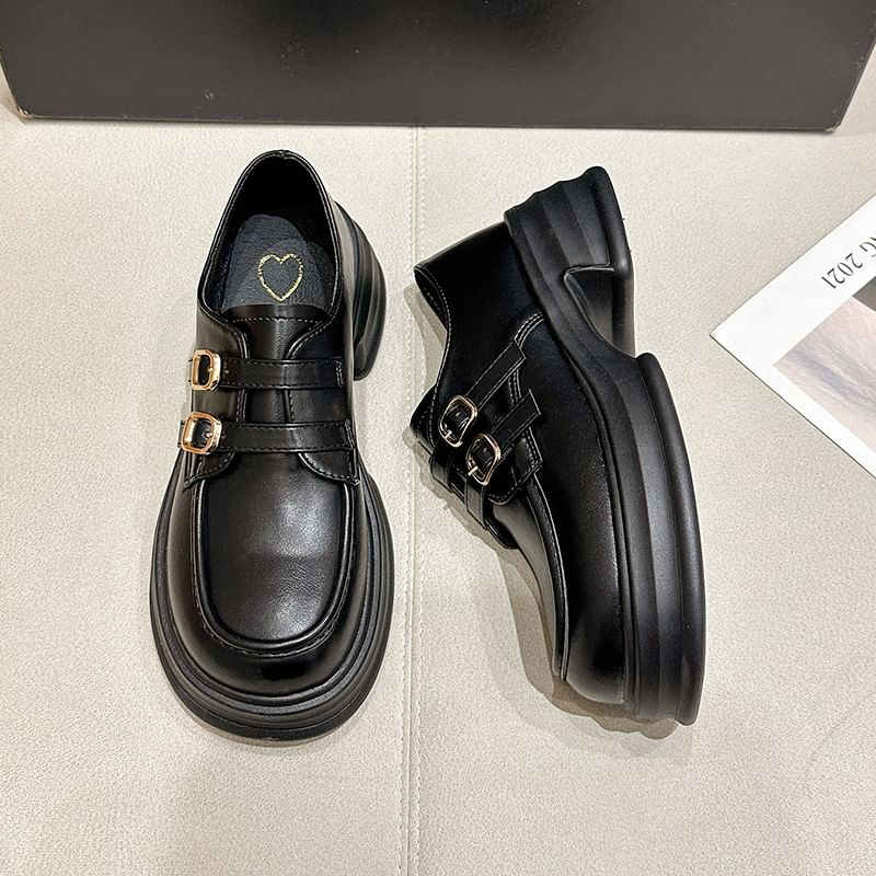 Loafers Leather Buckled Platform Faux