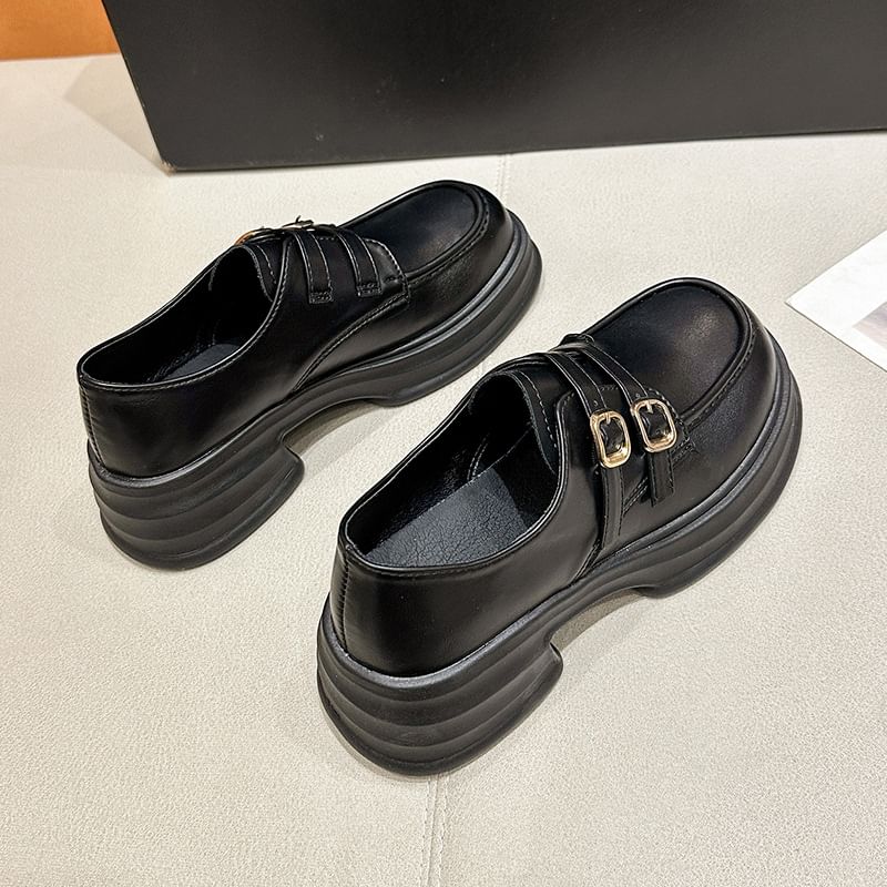 Loafers Leather Buckled Platform Faux