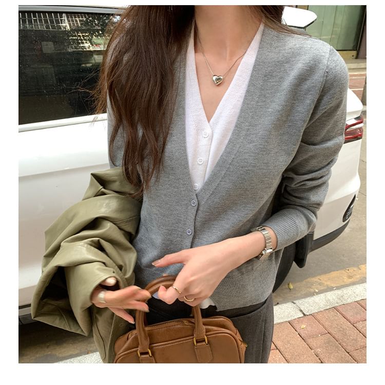 Mock Two-Piece V-Neck Cardigan