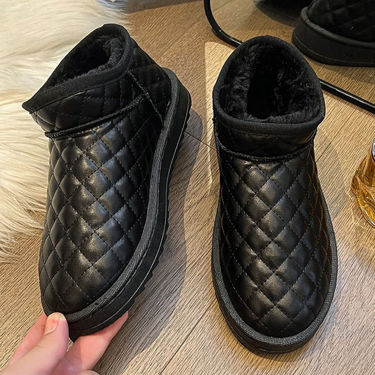 Platform Quilted Fleece-Lined Faux Leather Ankle Snow Boots