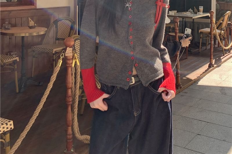 Two-Tone Button Front Cardigan