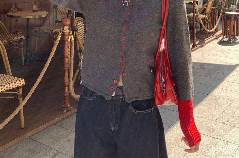 Two-Tone Button Front Cardigan