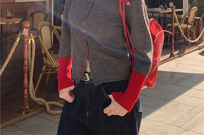 Two-Tone Button Front Cardigan