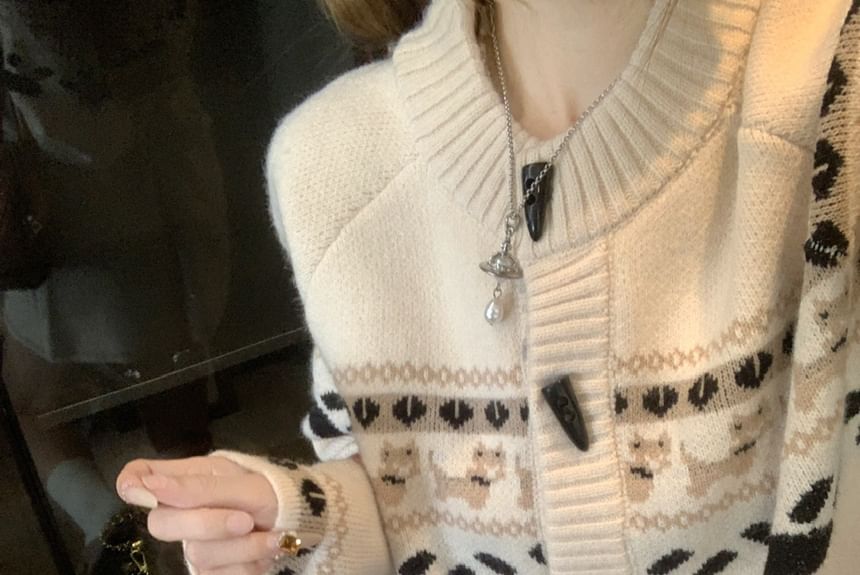 Crewneck Jacquard Cardigan and Mini Skirt Set