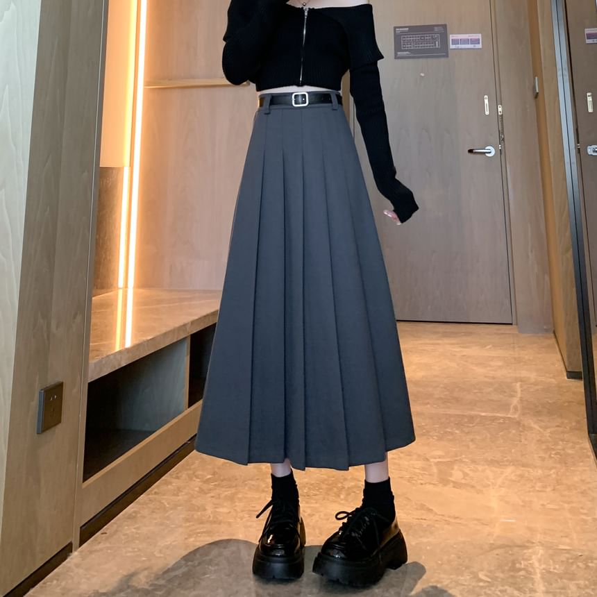 A-Line Plain Waist Skirt Accordion Pleated Midi High