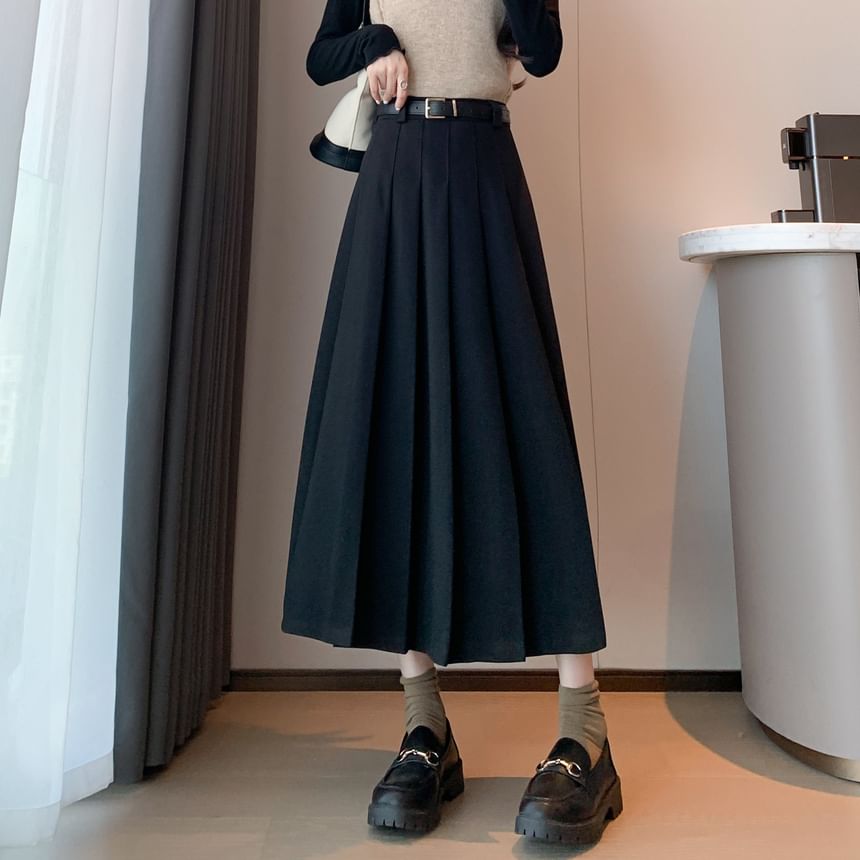A-Line Plain Waist Skirt Accordion Pleated Midi High