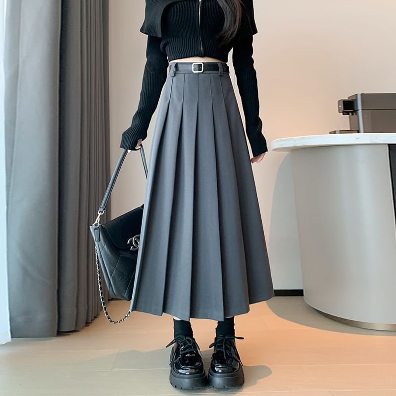 A-Line Plain Waist Skirt Accordion Pleated Midi High