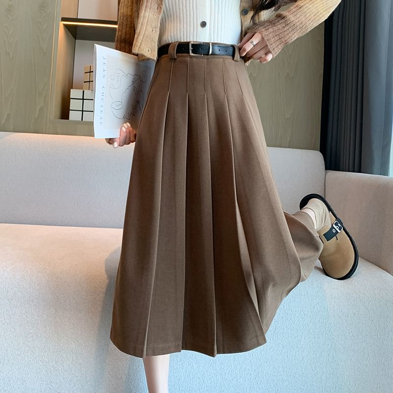 A-Line Plain Waist Skirt Accordion Pleated Midi High