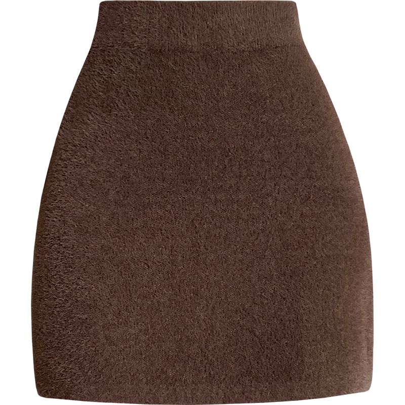 Mini Plain Pencil Skirt Fluffy High Rise