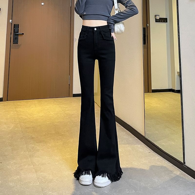 Waist Designs) Flared (Various Hem High Pants Fringed