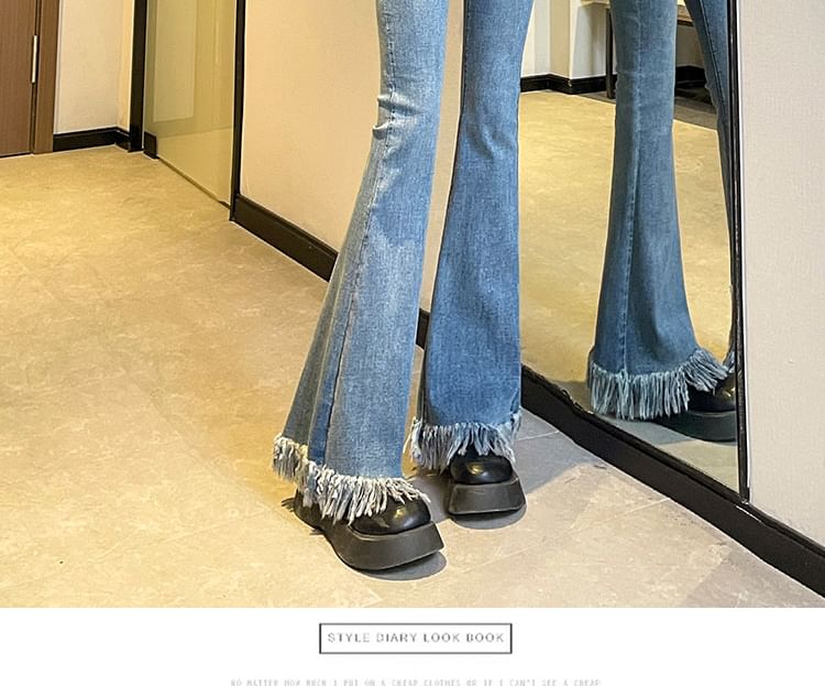 Waist Designs) Flared (Various Hem High Pants Fringed