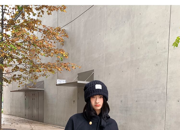 Tie Neck Plain Double Breasted Wool Coat