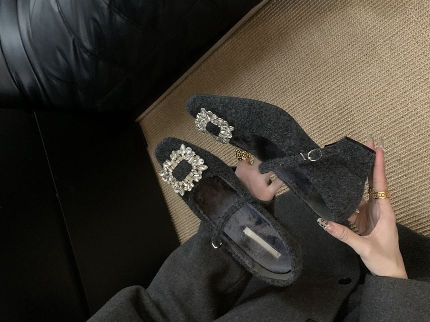 Square Block Mary Pumps Toe Jane Rhinestone Buckled Heel