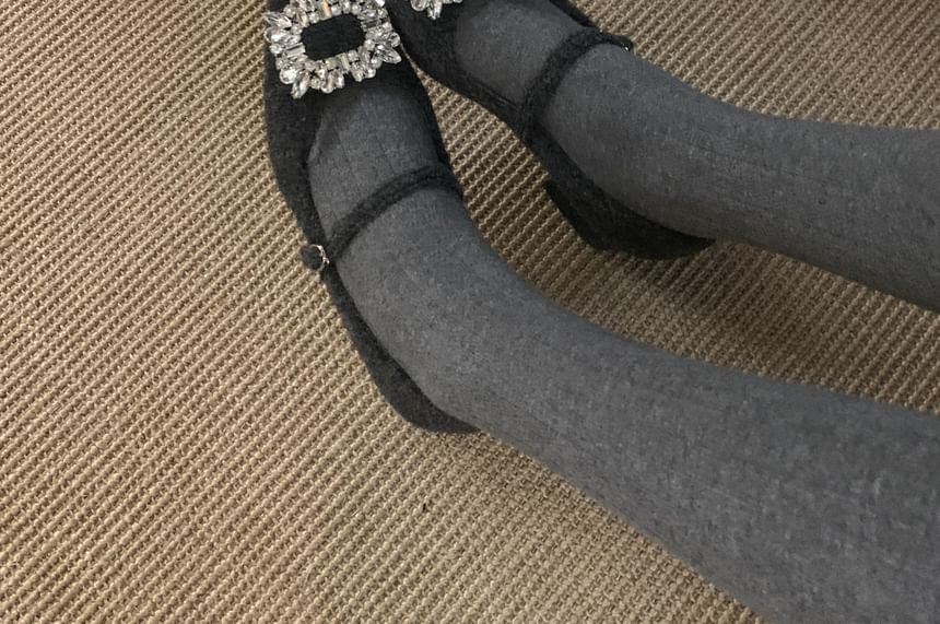 Square Block Mary Pumps Toe Jane Rhinestone Buckled Heel