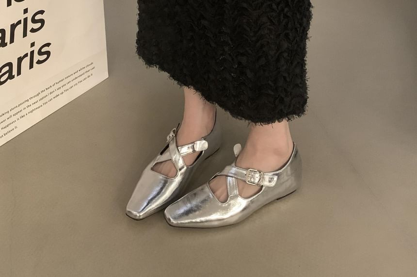 Square Hidden Cross Toe Wedge Mary Jane Pumps Criss