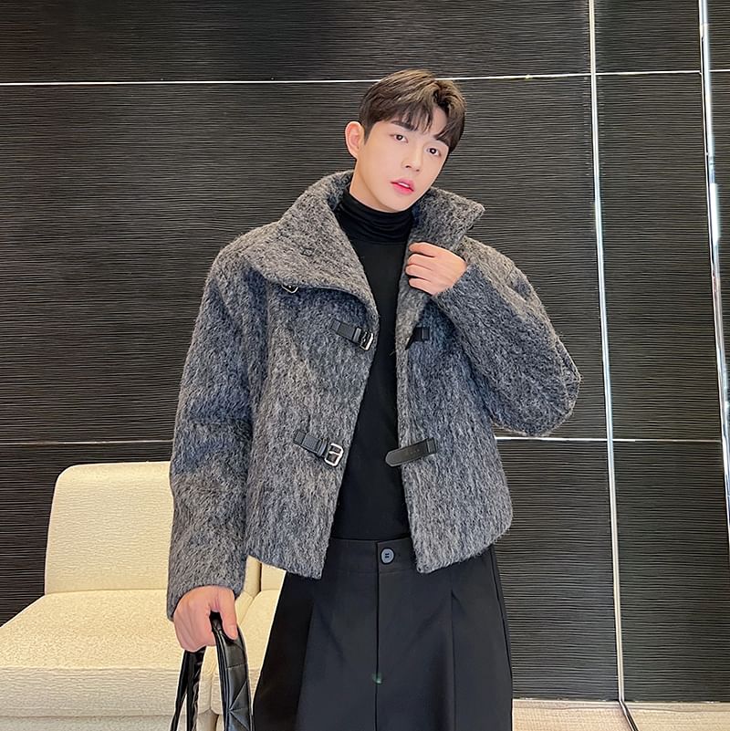 Stand Collar Buckled Woolen Coat