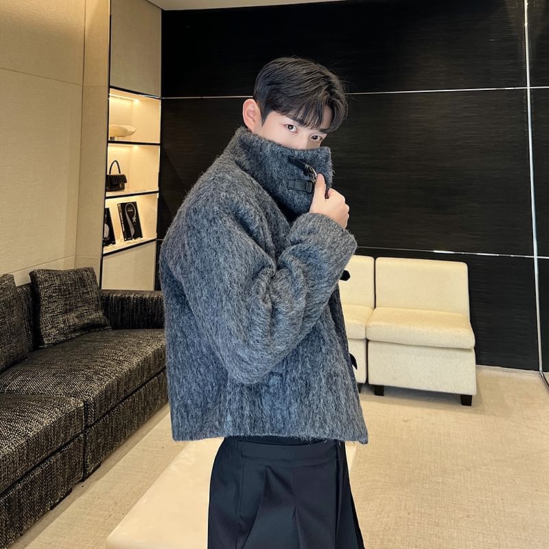 Stand Collar Buckled Woolen Coat