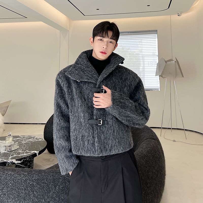 Stand Collar Buckled Woolen Coat