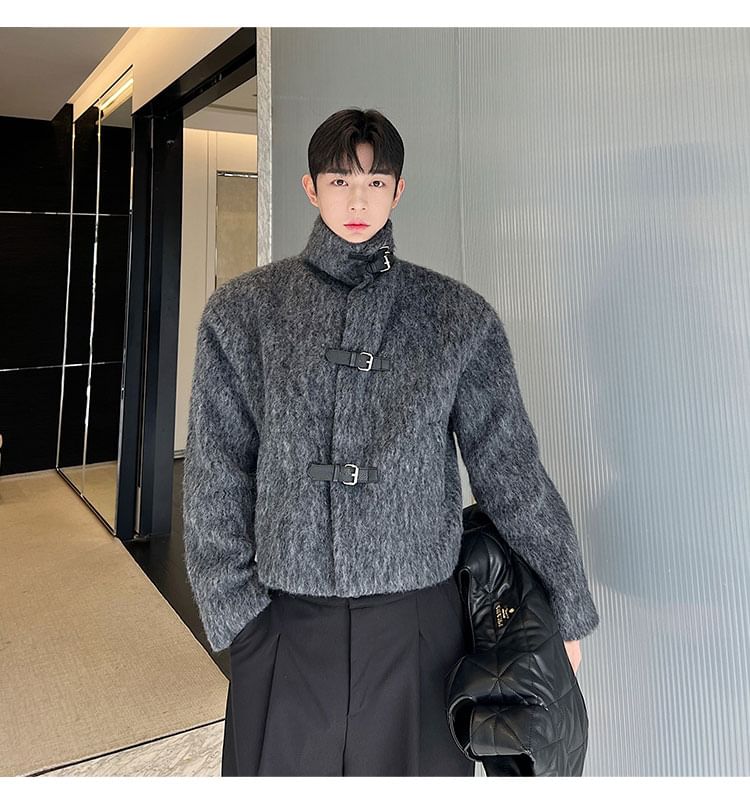 Stand Collar Buckled Woolen Coat