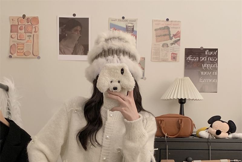 Round Neck Bow Faux Pearl Button Cardigan / High Rise Tweed Mini A-Line Skirt