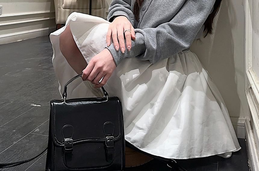 Mock Neck Cardigan & High-Waist Mini A-Line Skirt Set