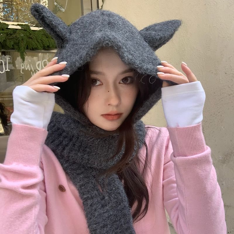 Plain Hooded Rabbit Scarf Ear