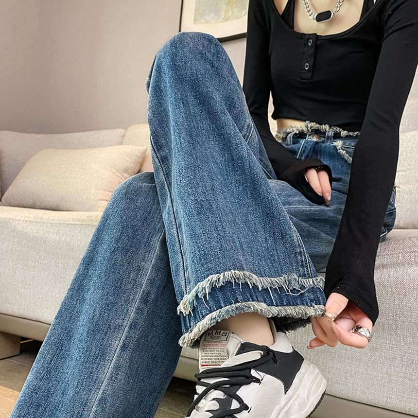 Loose High Fit (Various Jeans Waist Designs) Washed Frayed