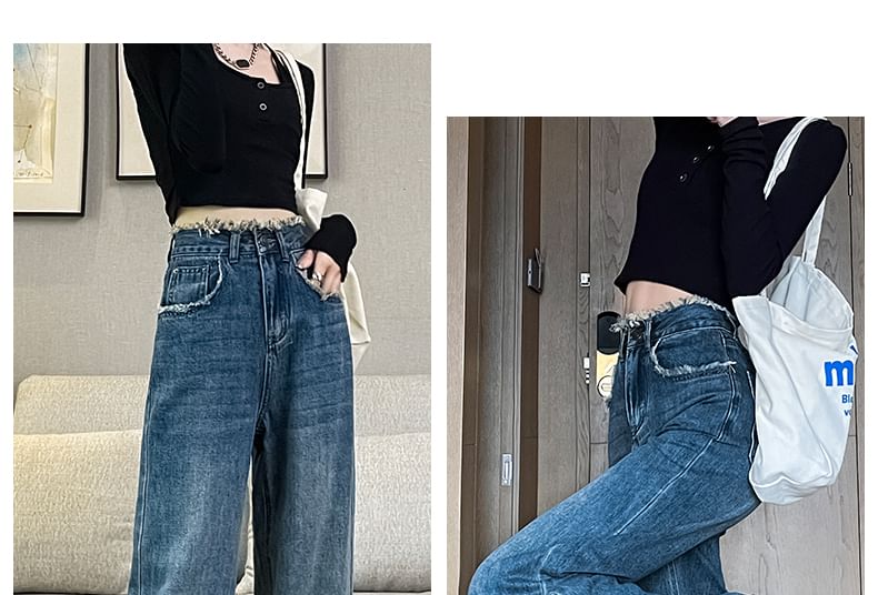 Loose High Fit (Various Jeans Waist Designs) Washed Frayed