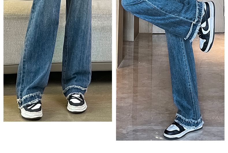 Loose High Fit (Various Jeans Waist Designs) Washed Frayed