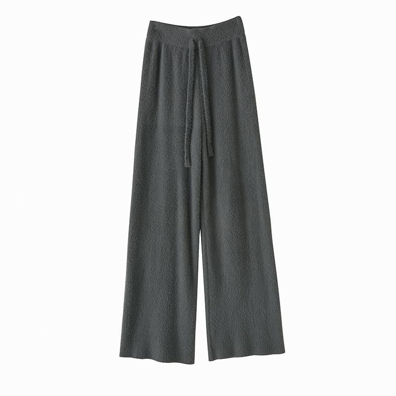 Leg High Waist Pants Knit Wide Plain